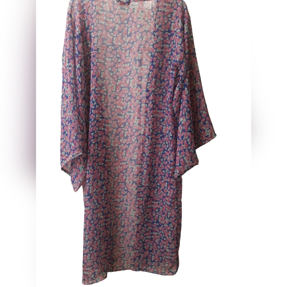 Women's Floral Kimono Long Open Sheer Summer Swim Pool Swimsuit Cover Up S-M Fit - Picture 5 of 12
